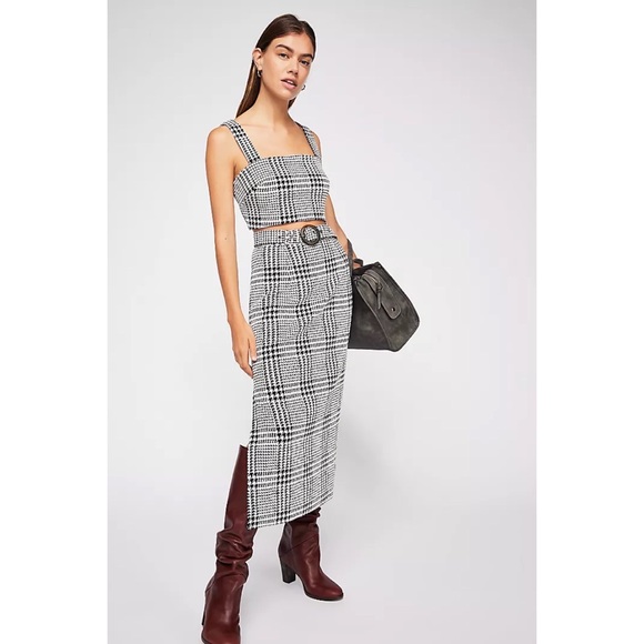Free People Textured Houndstooth Off Duty Skirt Set
